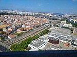 Overhead view of Moscavide and Lisbon Temple
